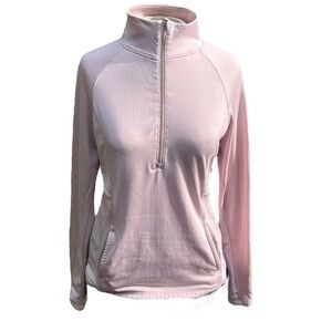 Apana quarter zip long sleeve pull over with thumb holes, light pink, small